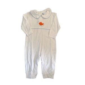 Little English White Baby Romper with Orange Fish Embroidery Playsuit